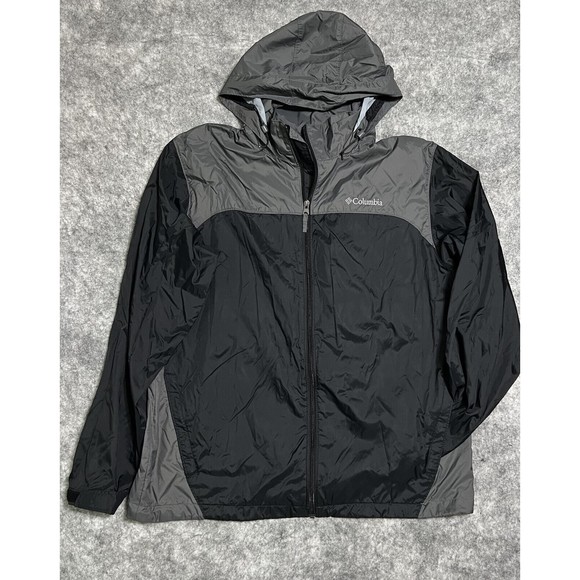 Columbia Jacket Men's L Full Zip Up Hooded Packable Black 100% Nylon RN 69724 - Picture 1 of 17